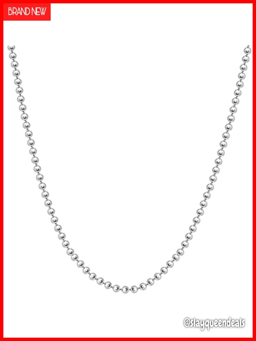 Savlano 925 Sterling Silver Italian 2.3mm Solid Bead Ball Dog Tag Chain